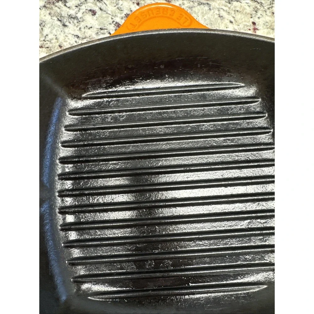 Le Creuset #26 Red Enameled Cast Iron Square Grill Pan Skillet Griddle Orange